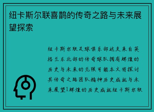 纽卡斯尔联喜鹊的传奇之路与未来展望探索