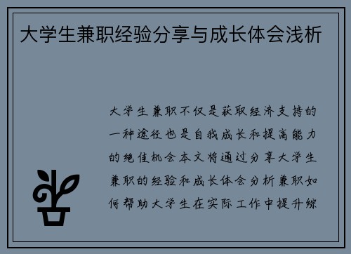 大学生兼职经验分享与成长体会浅析